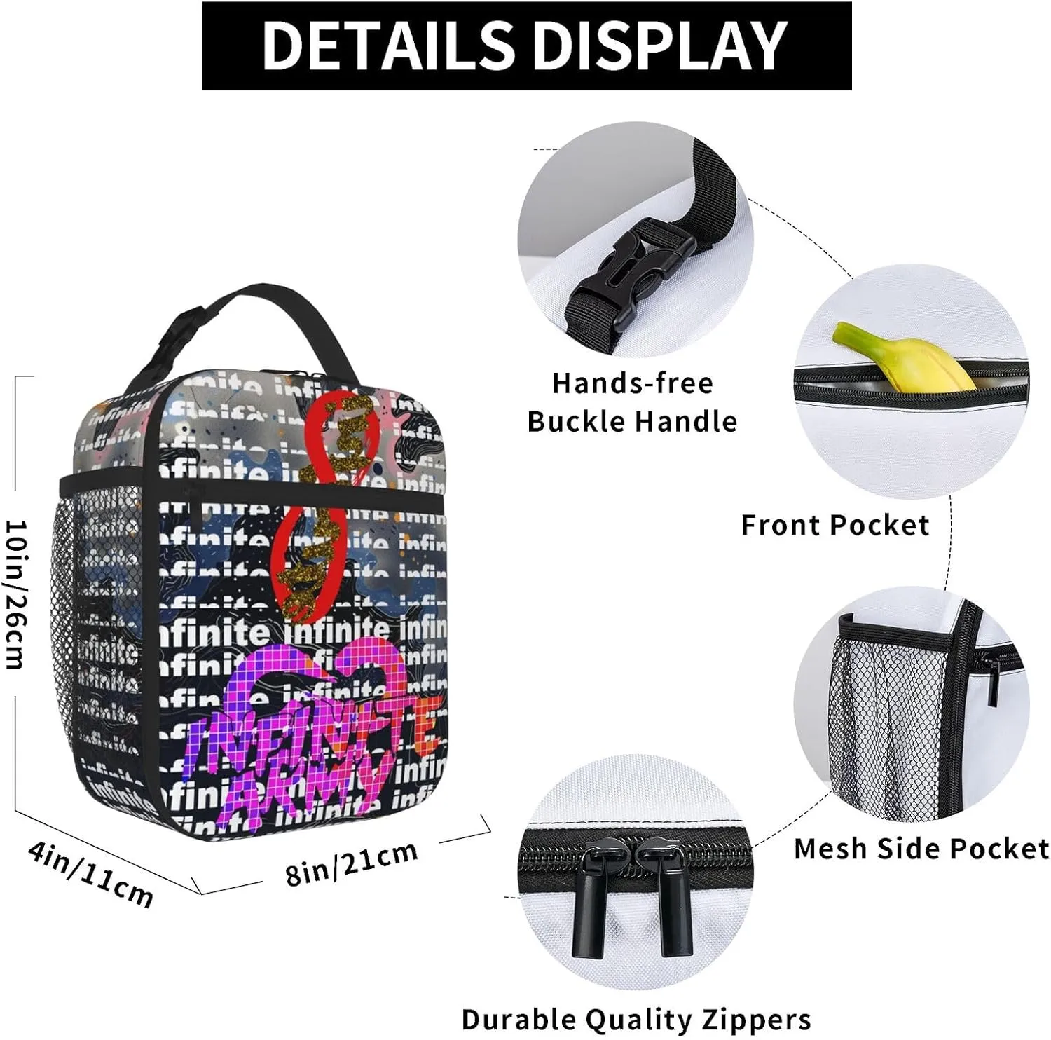 Unisex Lightweight Backpack With Handle Insulated Lunch Bag Big Capacity Travel Daypack Set, Black2
