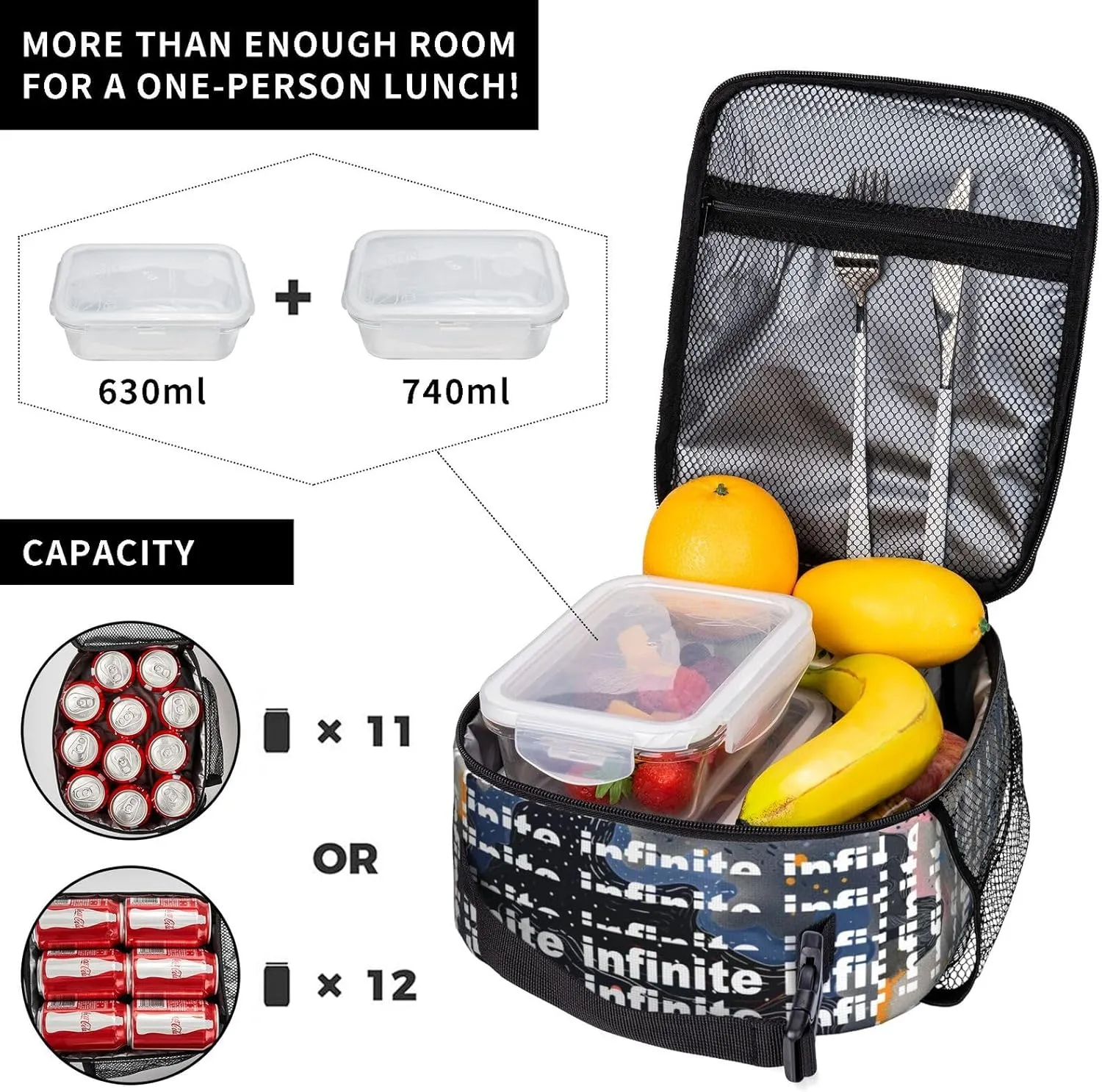 Unisex Lightweight Backpack With Handle Insulated Lunch Bag Big Capacity Travel Daypack Set, Black2