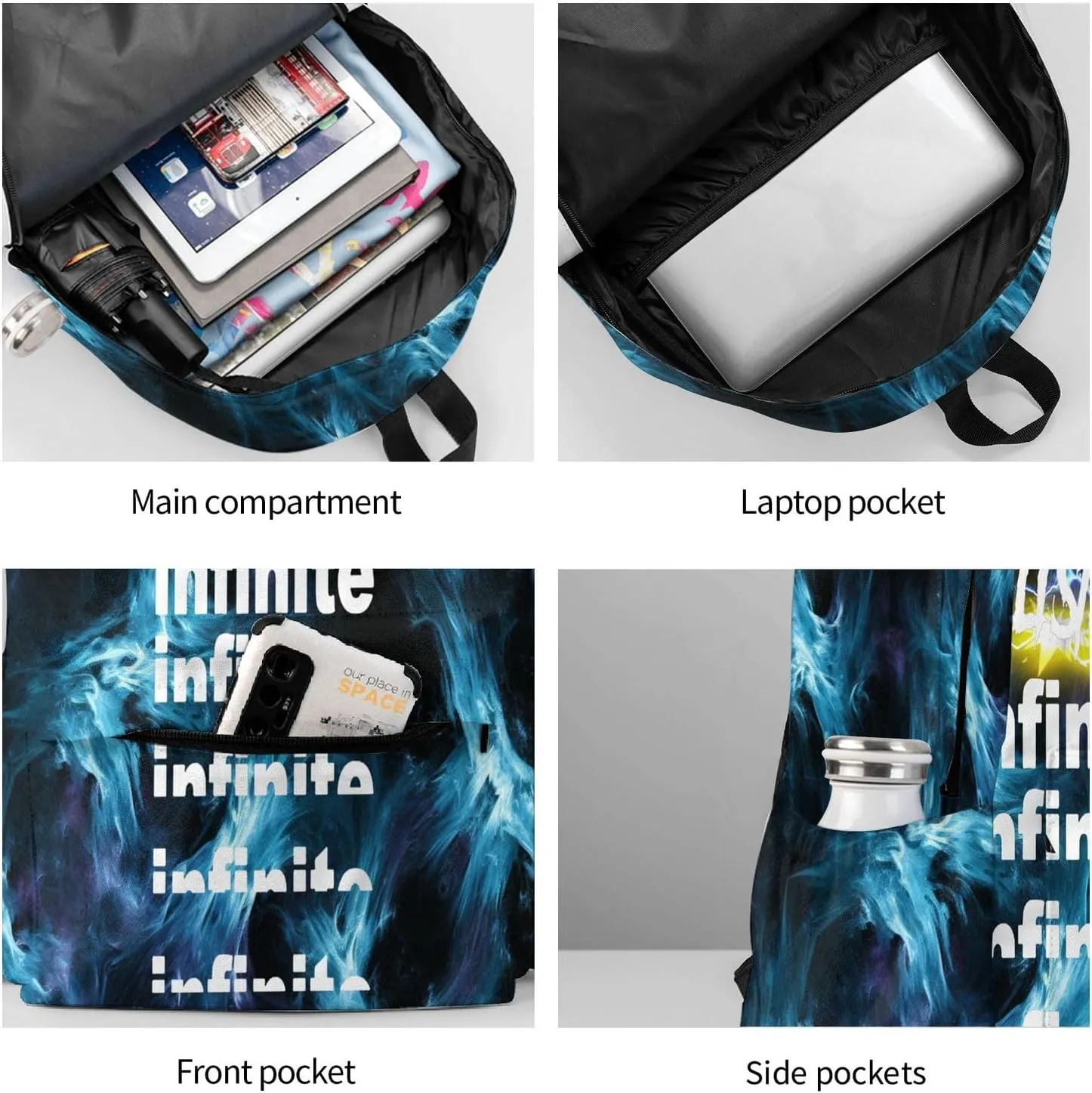 Unisex Lightweight Backpack With Handle Insulated Lunch Bag Big Capacity Travel Daypack Set, Black3