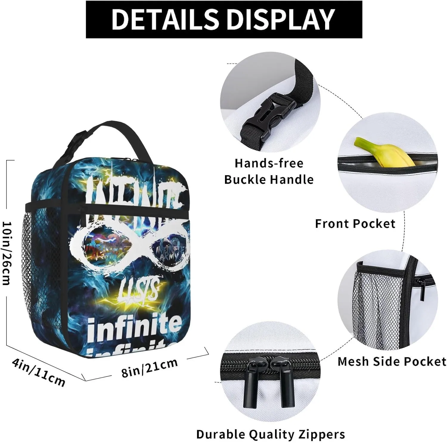 Unisex Lightweight Backpack With Handle Insulated Lunch Bag Big Capacity Travel Daypack Set, Black3