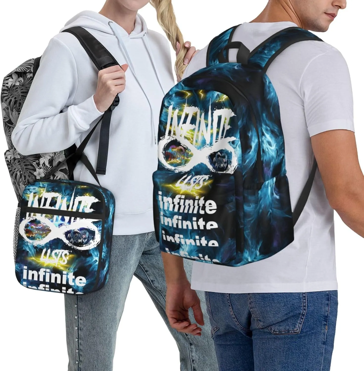 Unisex Lightweight Backpack With Handle Insulated Lunch Bag Big Capacity Travel Daypack Set, Black3