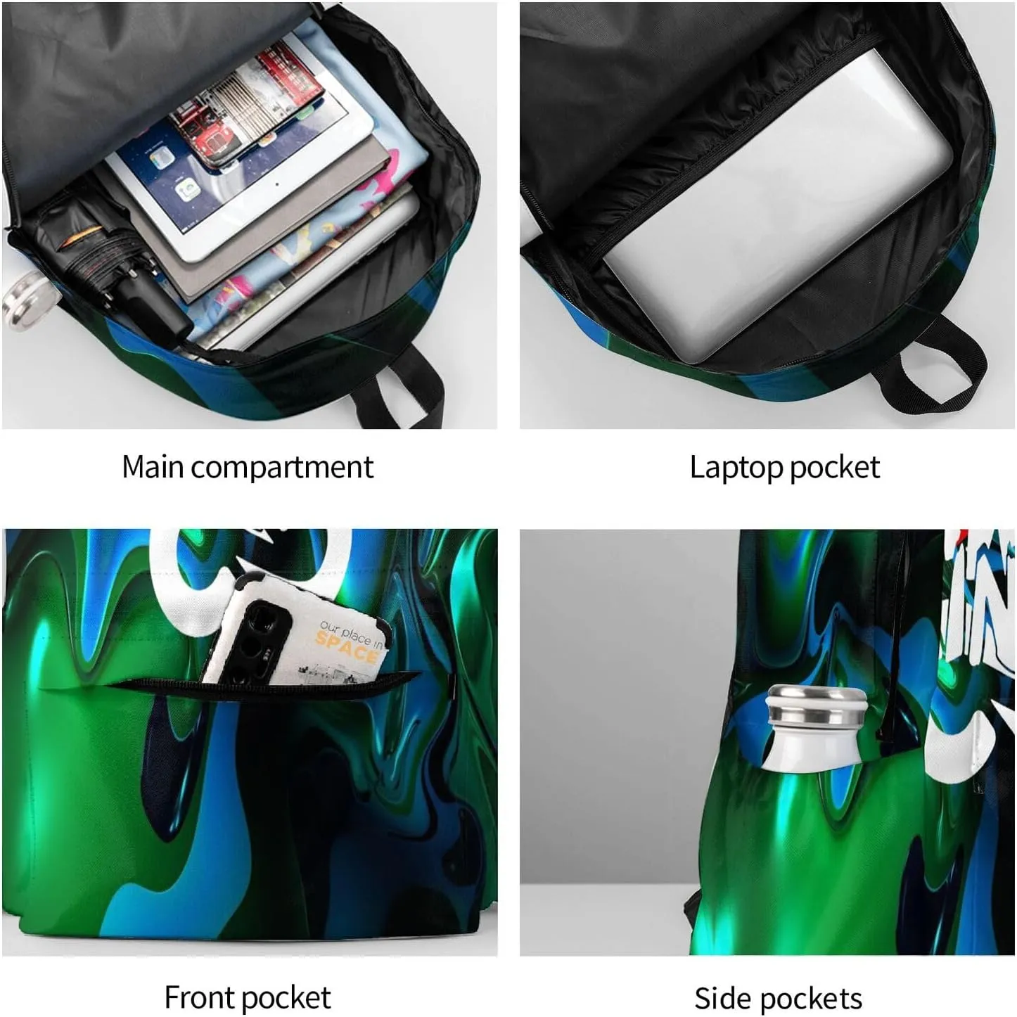 Unisex Lightweight Backpack With Handle Insulated Lunch Bag Big Capacity Travel Daypack Set, Black4