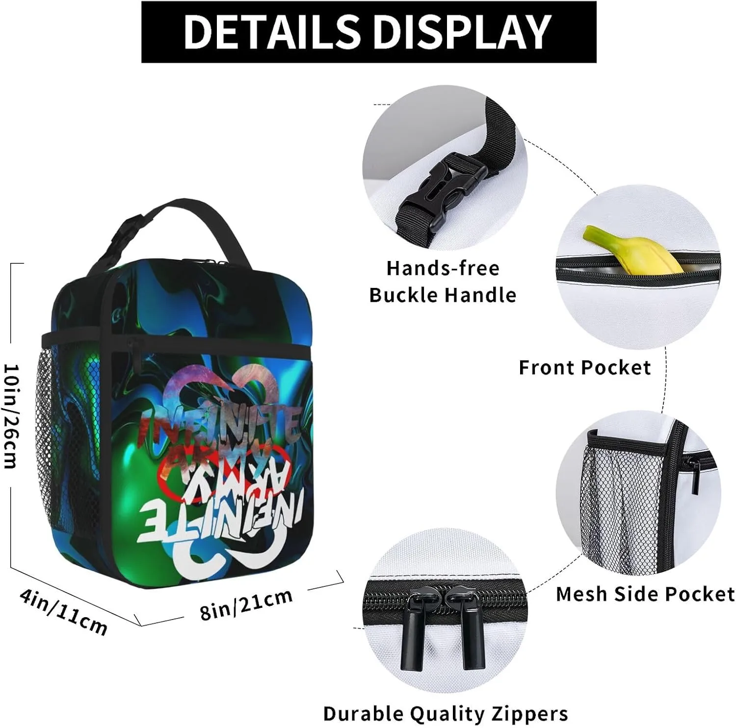 Unisex Lightweight Backpack With Handle Insulated Lunch Bag Big Capacity Travel Daypack Set, Black4