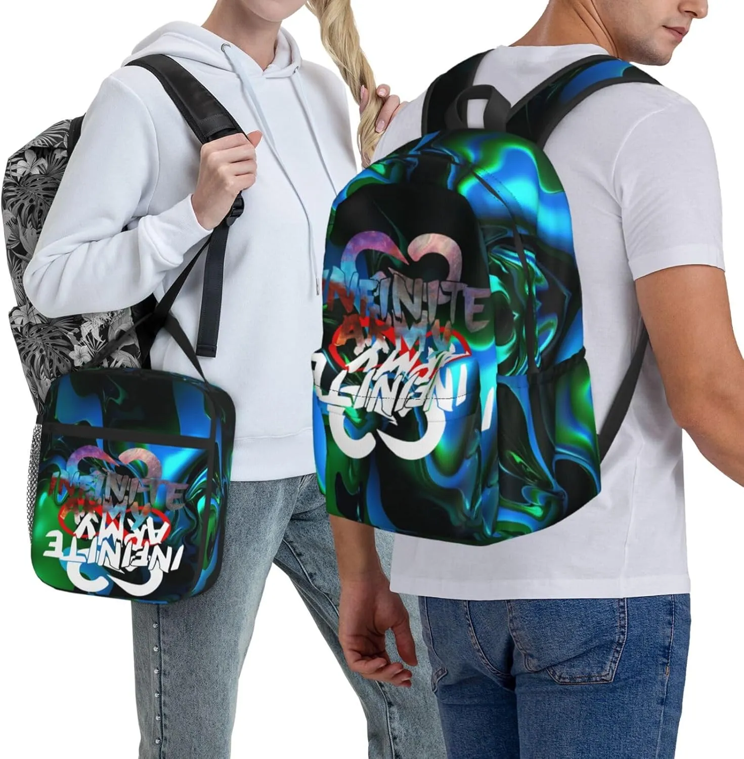 Unisex Lightweight Backpack With Handle Insulated Lunch Bag Big Capacity Travel Daypack Set, Black4