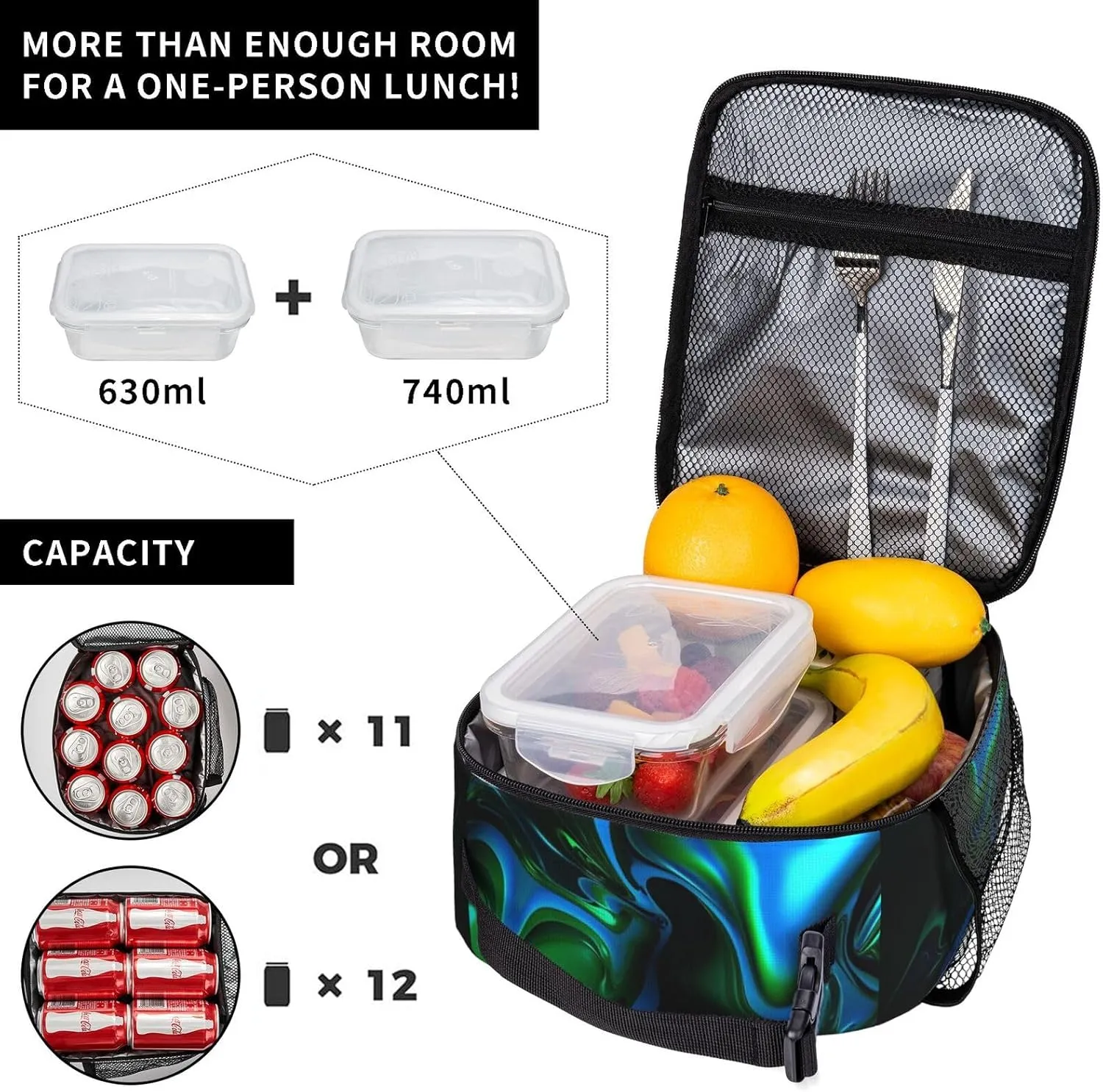 Unisex Lightweight Backpack With Handle Insulated Lunch Bag Big Capacity Travel Daypack Set, Black4