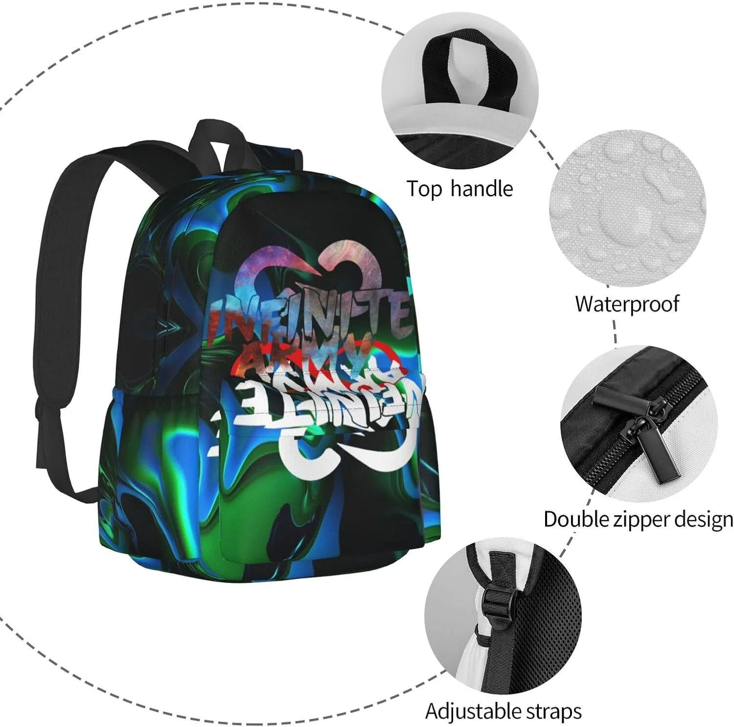 Unisex Lightweight Backpack With Handle Insulated Lunch Bag Big Capacity Travel Daypack Set, Black4