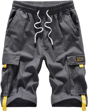 Vcansion Women's Casual Cotton Elastic Waist Drawstring Loose Fit Outdoor Multi-Pockets Cargo Shorts