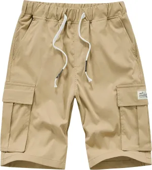 Vcansion Women's Casual Elastic Waist Drawstring Relaxed Fit Multi-Pockets Cotton Cargo Shorts