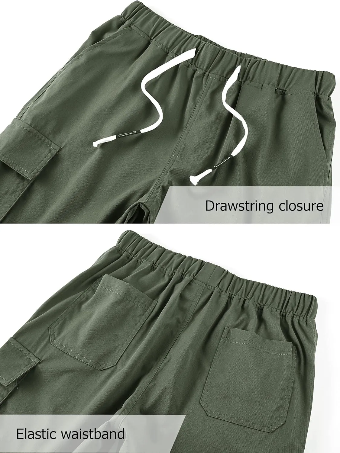 Vcansion Women's Casual Elastic Waist Drawstring Relaxed Fit Multi-Pockets Cotton Cargo Shorts