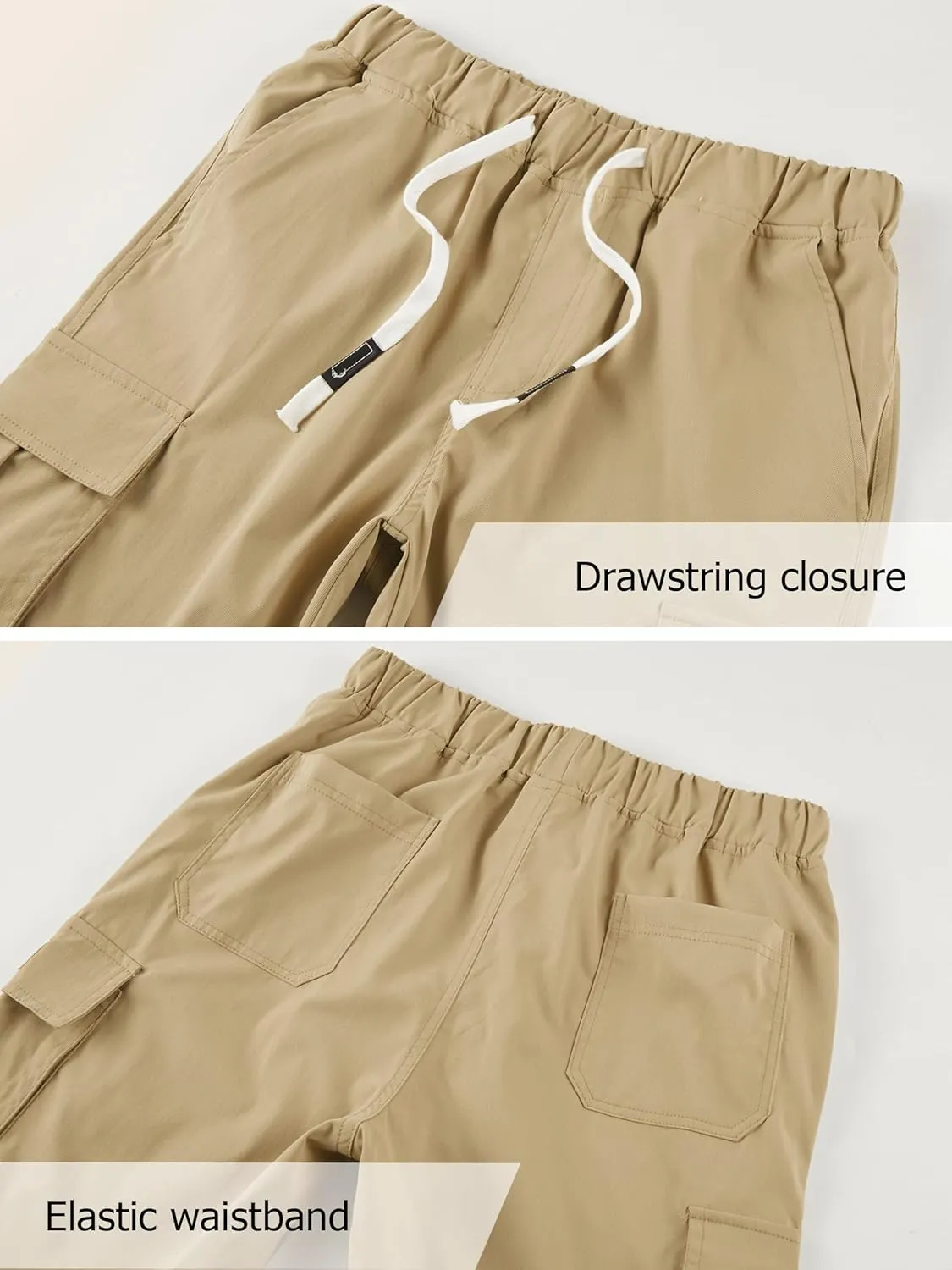 Vcansion Women's Casual Elastic Waist Drawstring Relaxed Fit Multi-Pockets Cotton Cargo Shorts