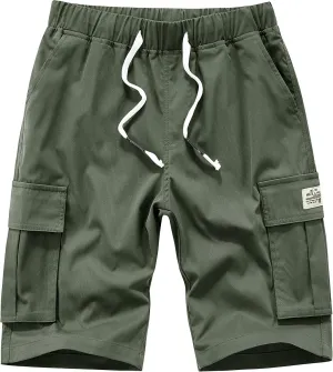 Vcansion Women's Casual Elastic Waist Drawstring Relaxed Fit Multi-Pockets Cotton Cargo Shorts