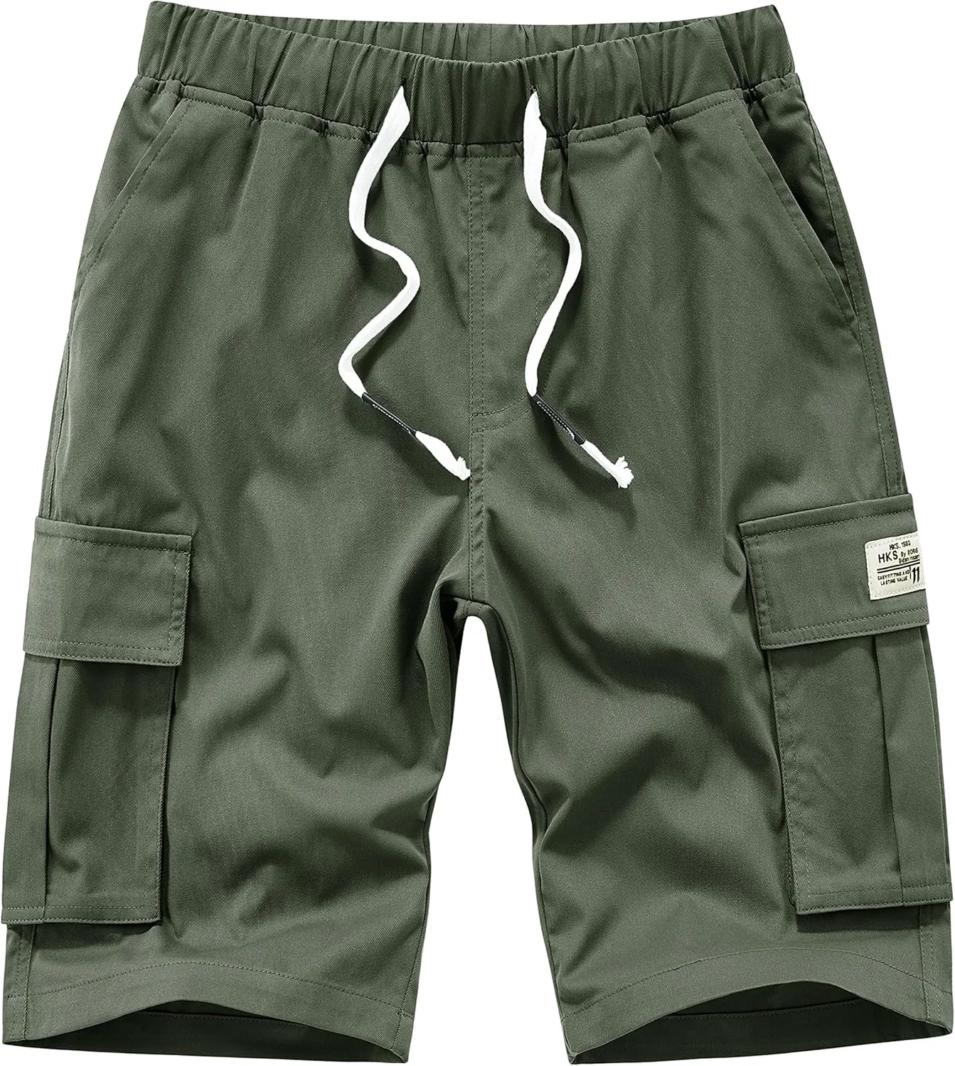 Vcansion Women's Casual Elastic Waist Drawstring Relaxed Fit Multi-Pockets Cotton Cargo Shorts