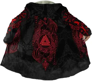 Viking Medieval Mens Hooded Cloak 3D Print Odin Raven Fenrir Tattoo Warm Cashmere Coat Parka Renaissance Larp Harajuku Jacket