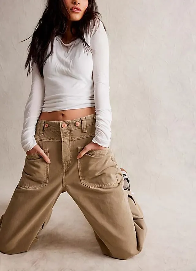 Vintage Baggy Barrel Jeans Mid Rise Wide Leg Boyfriend Horseshoe Jeans for Women Loose Fit Y2k Cuffed Cropped Pants