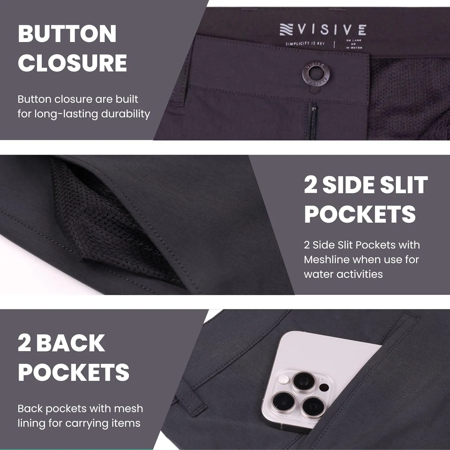 Visive Boys Hybrid Golf Shorts, Blue, Size 22-30, Modern Classic Fit, Quick Dry, 2 Pockets