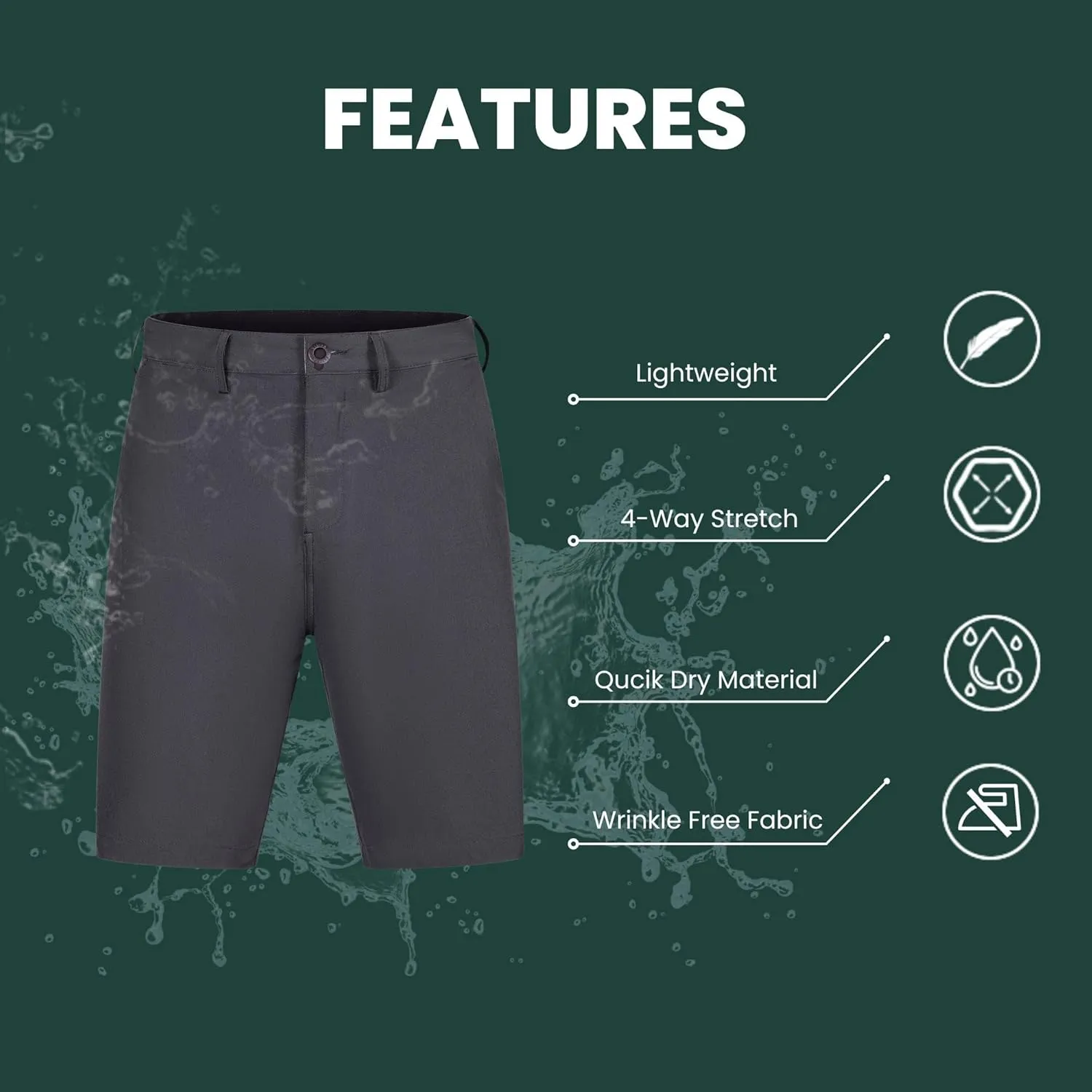 Visive Boys Hybrid Golf Shorts, Blue, Size 22-30, Modern Classic Fit, Quick Dry, 2 Pockets
