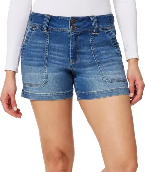 WallFlower Women's Ultra 4" Relaxed Utility Denim Shorts Mid-Rise Insta Soft Juniors