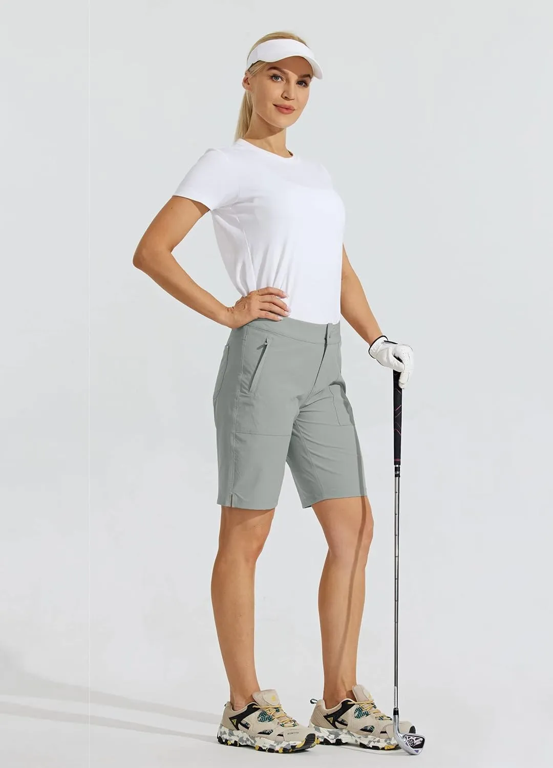 Willit Women's Golf Hiking Shorts 9" Quick Dry Athletic Long Casual Summer Shorts Zipper Pockets Water Resistant Lightweight