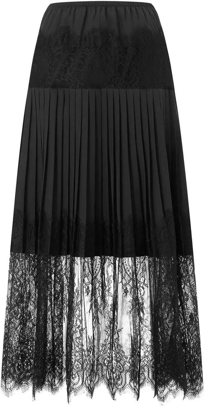 Women Floral Lace Long Skirt Summer See Through Sheer Lace Maxi Skirt High Waist Y2k A Line Midi Skirt Beachwear
