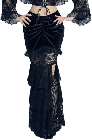 Women Goth Skirts Bodycon Mesh Lace Gothic Emo Tiered Long Maxi Skirt Pencil Skirts