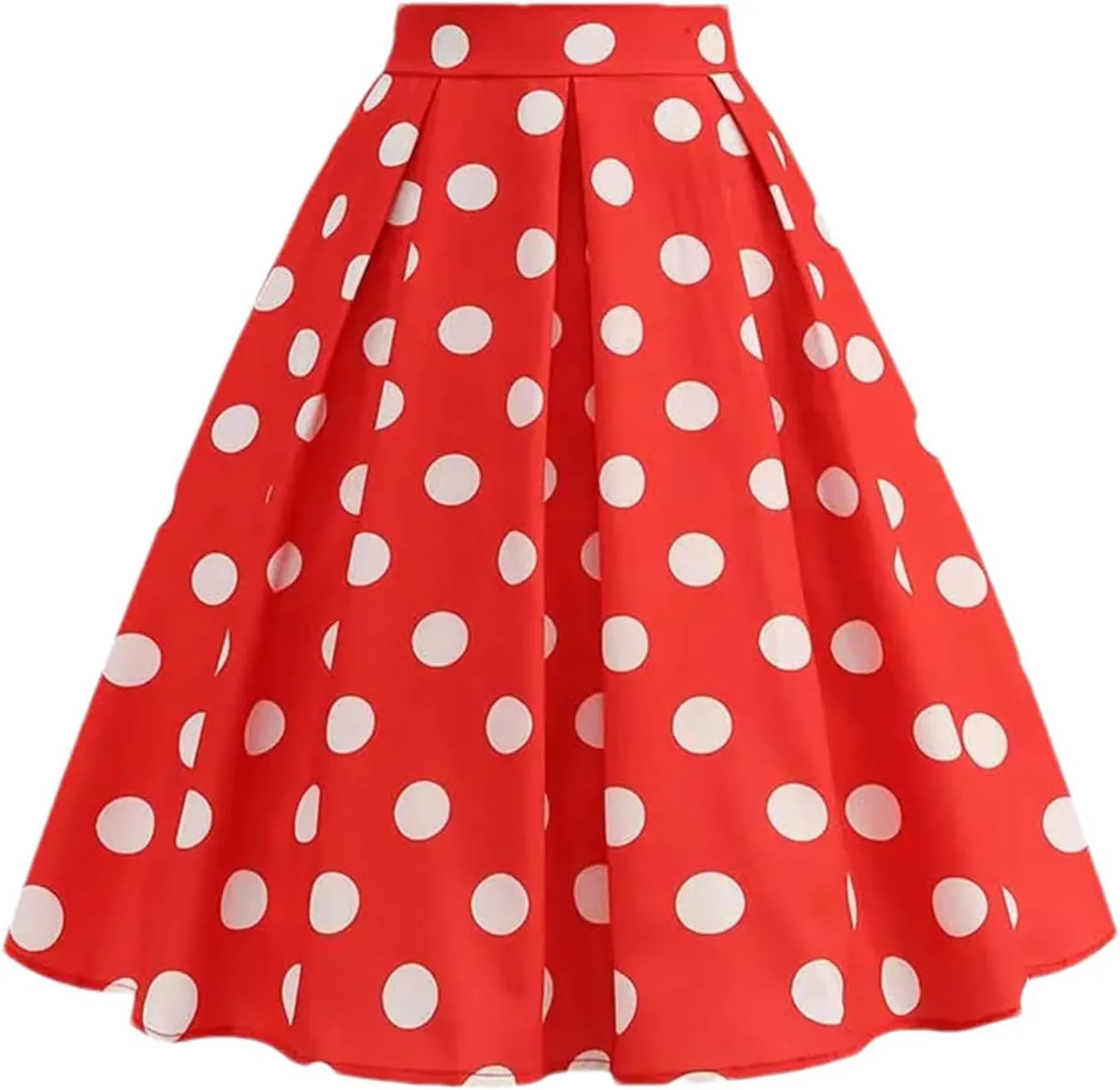 Women Summer Casual Midi Skirt Polka Dot High Waist Retro Vintage Pleated Party Skirts