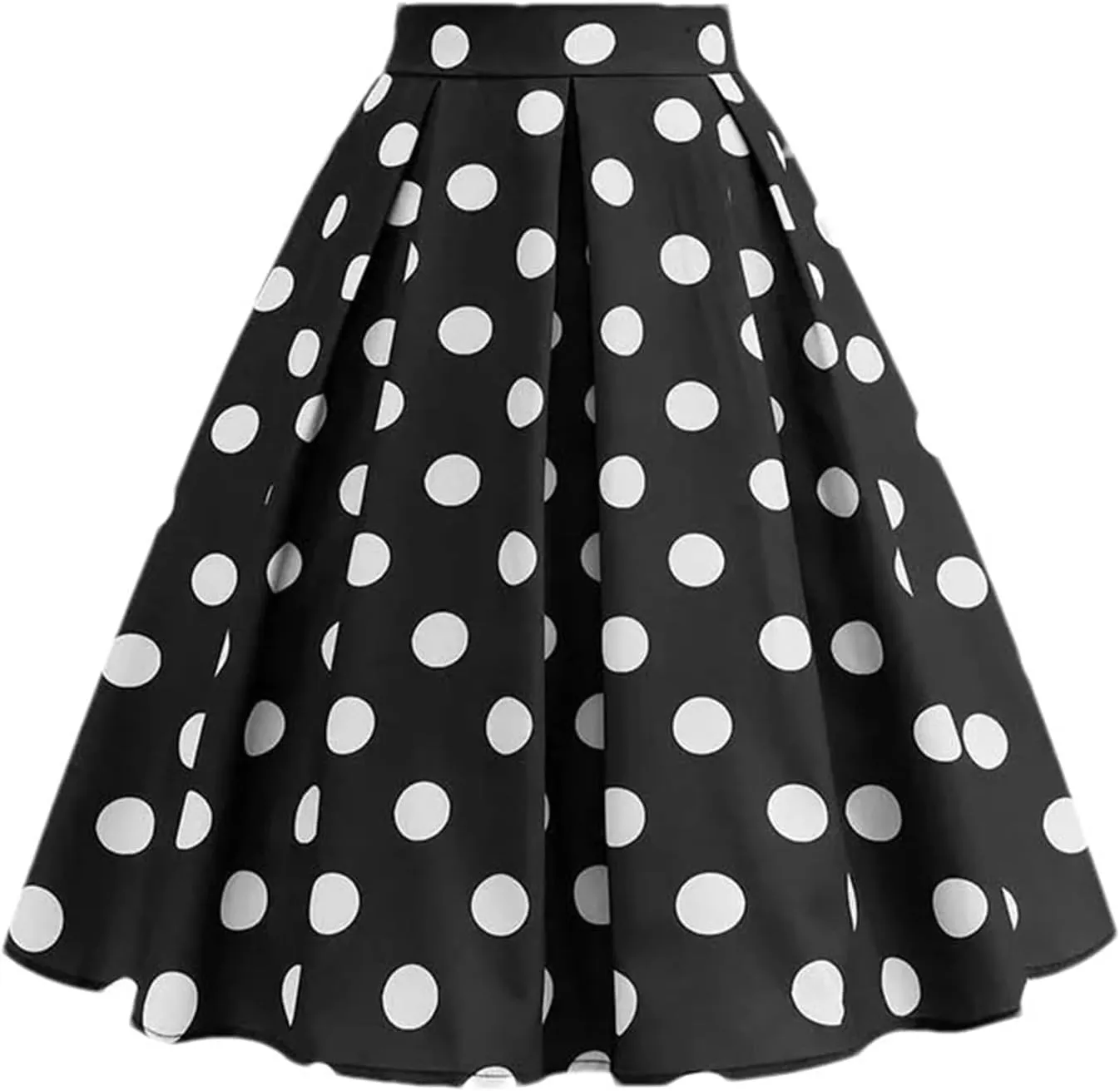 Women Summer Casual Midi Skirt Polka Dot High Waist Retro Vintage Pleated Party Skirts