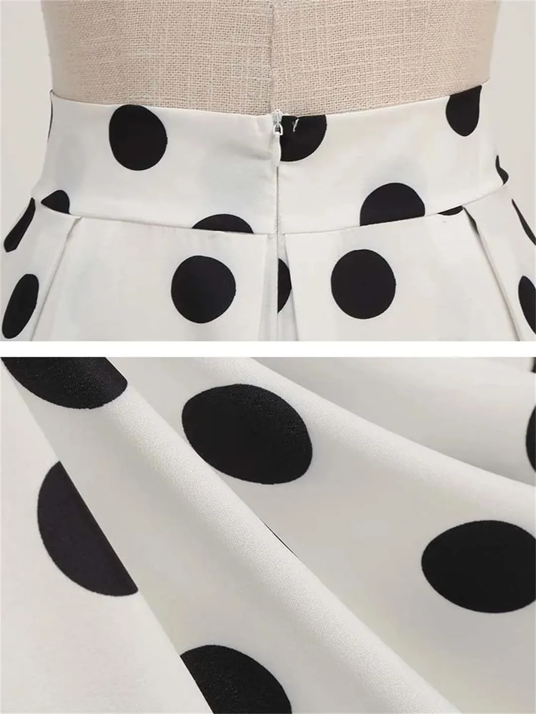 Women Summer Casual Midi Skirt Polka Dot High Waist Retro Vintage Pleated Party Skirts
