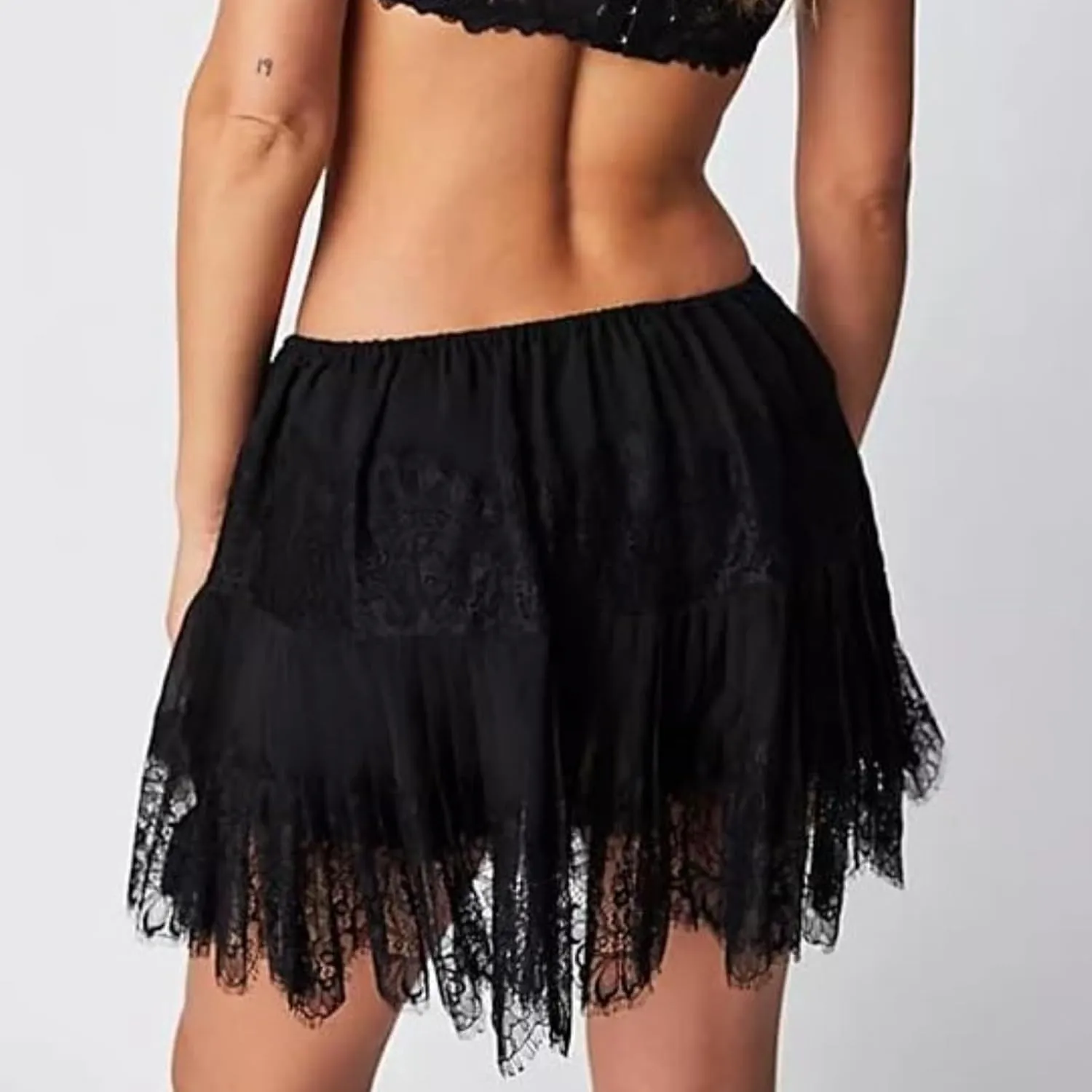 Women Y2k Lace Trim Slip Skirt Mini Pleated Ruffle Floral Tiered Short Skirts Half Underskirt Streetwear