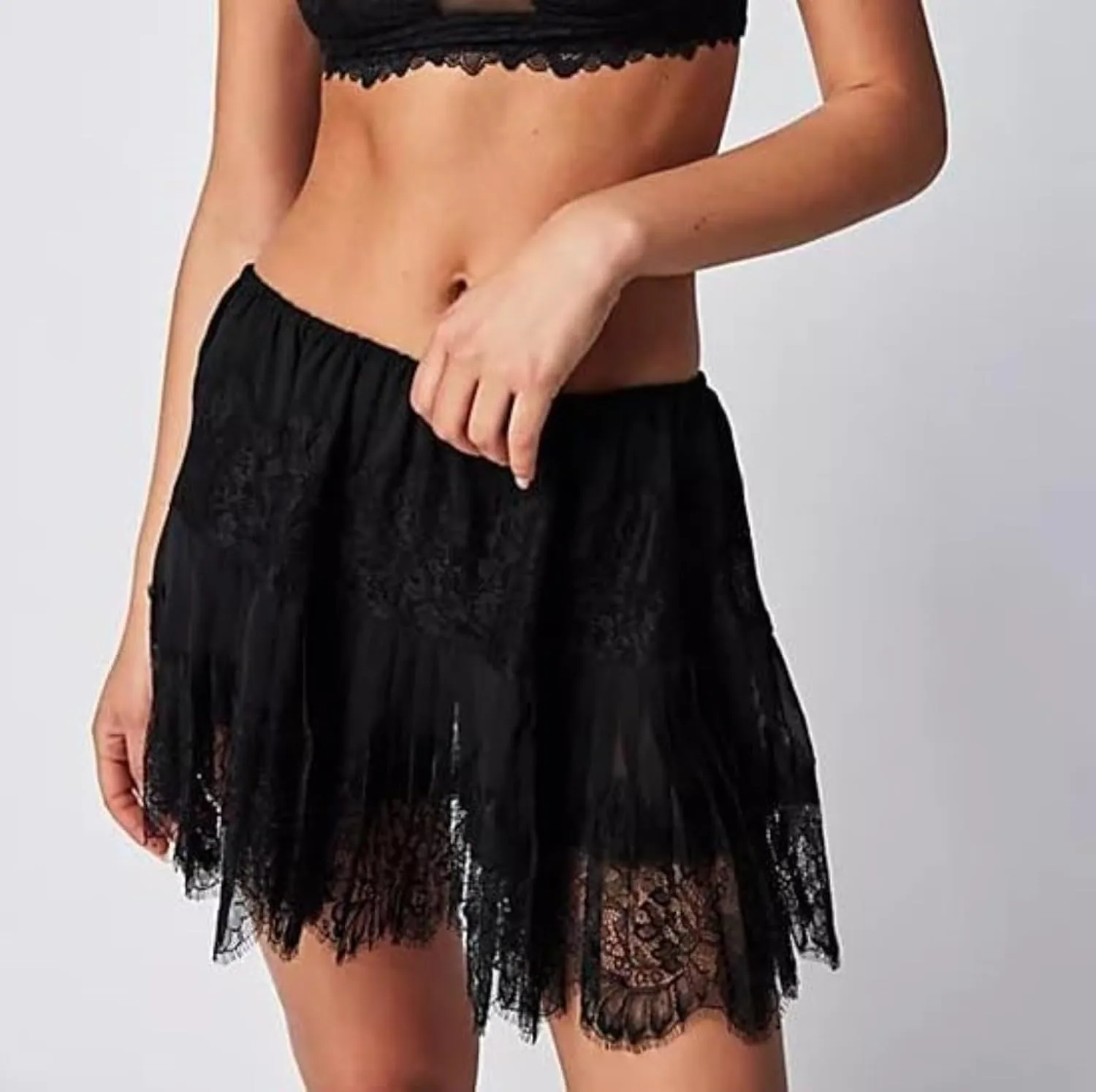 Women Y2k Lace Trim Slip Skirt Mini Pleated Ruffle Floral Tiered Short Skirts Half Underskirt Streetwear