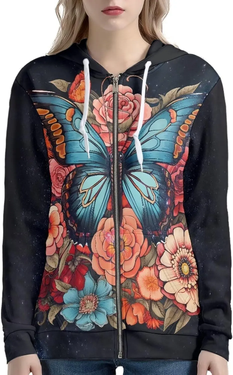 Women Zip Up Hoodie Fall Jacket Long Sleeve Hoodies for Teen Girls Clothes with Pocket