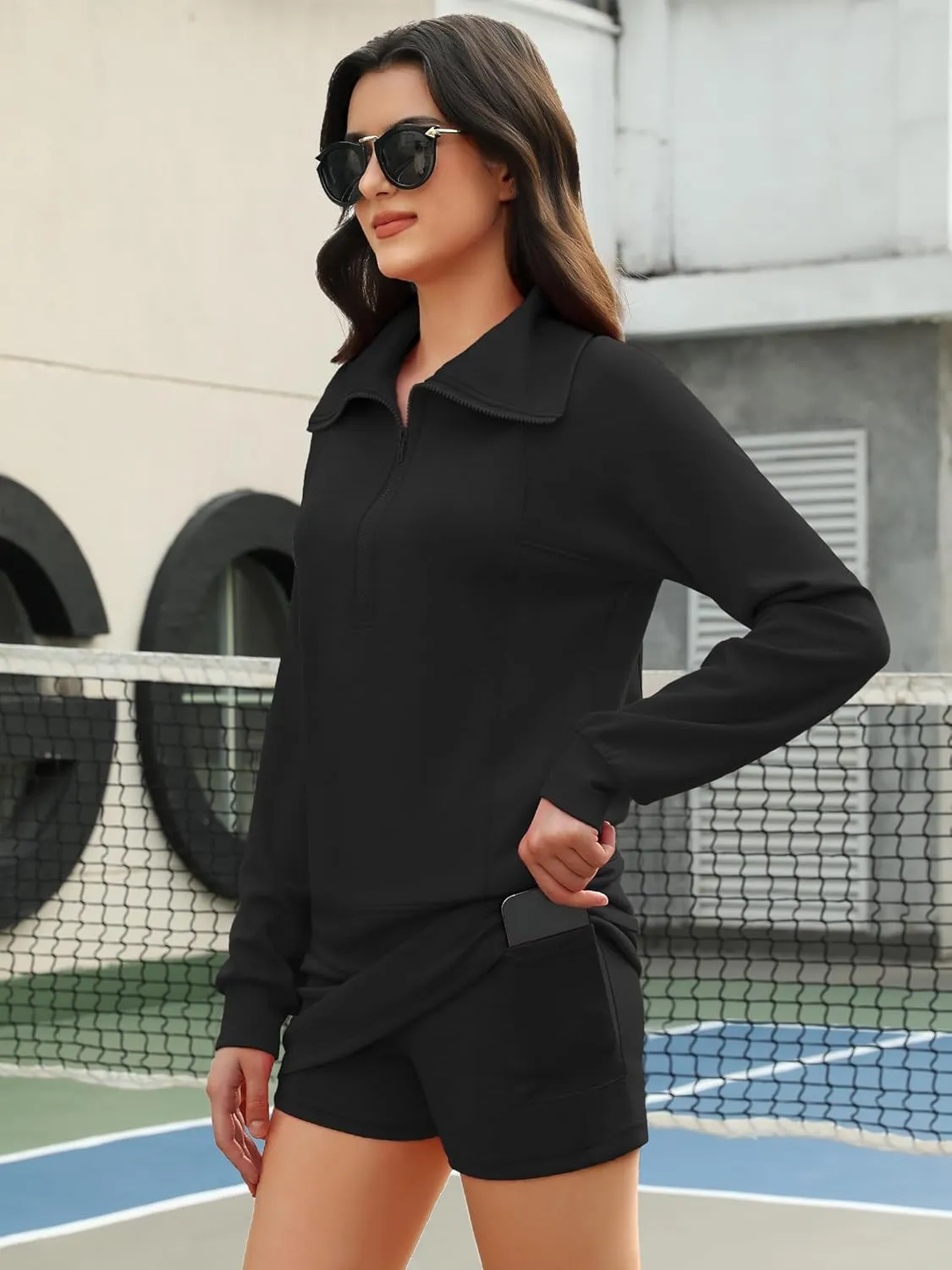 Women's 2 Piece Skirt Sets Athletic Tennis Skorts Tracksuit Half Zip Long Sleeve Sweatshirt Casual Outfits