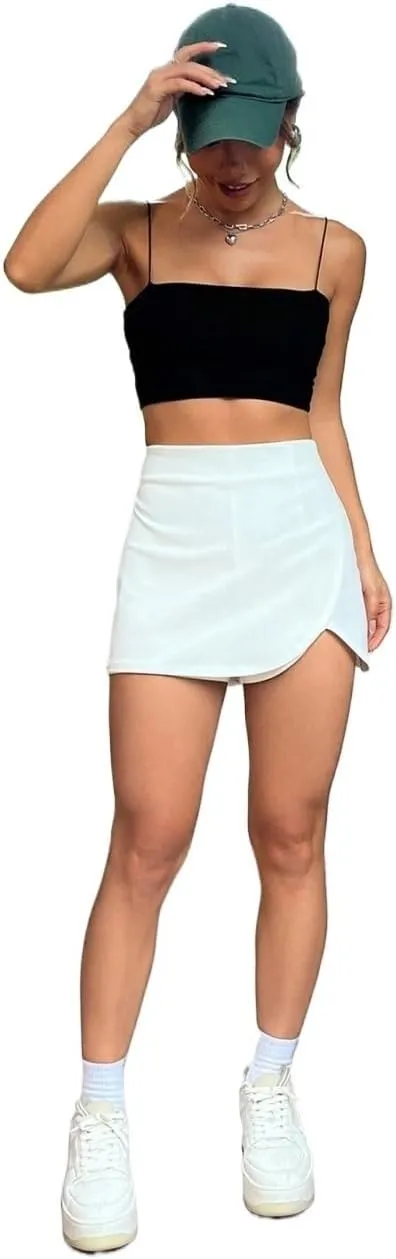 Women's 2025 Casual Plain Shorts Asymmetrical Skort