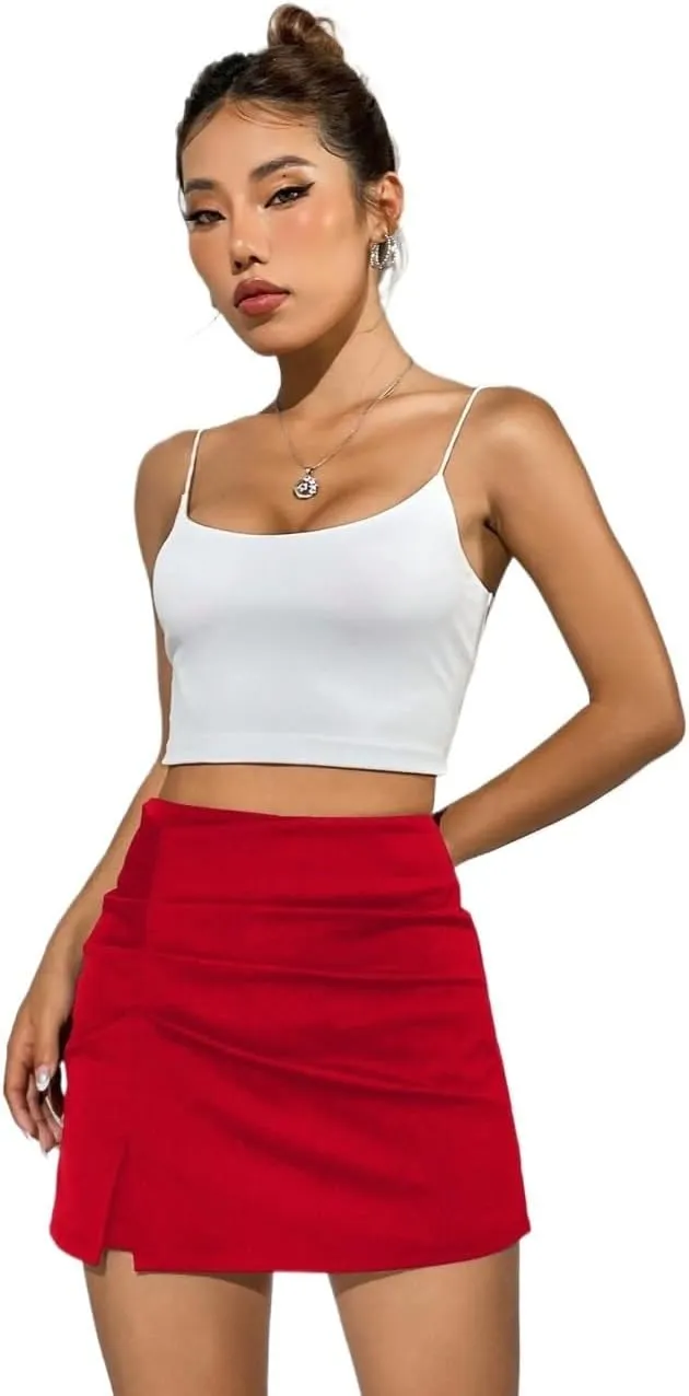 Women's 2025 Casual Plain Shorts High Waist Slit Skort