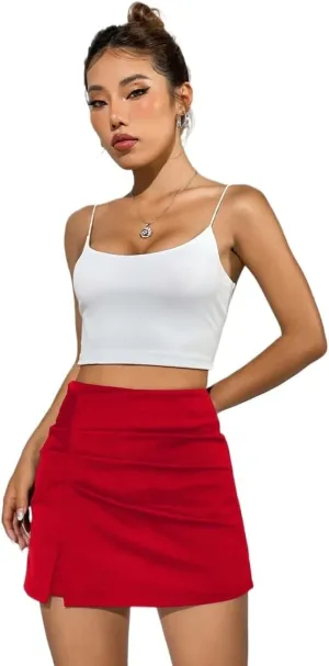 Women's 2025 Casual Plain Shorts High Waist Slit Skort