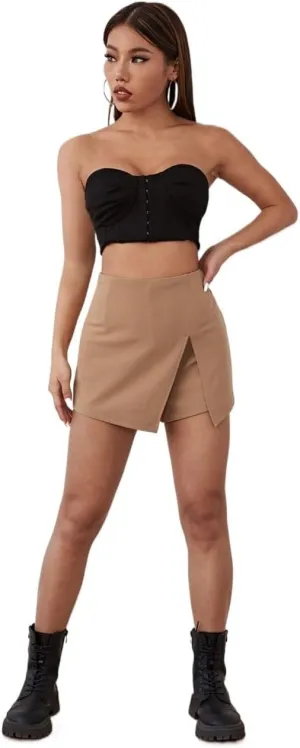 Women's 2025 Casual Plain Shorts Slit Skort