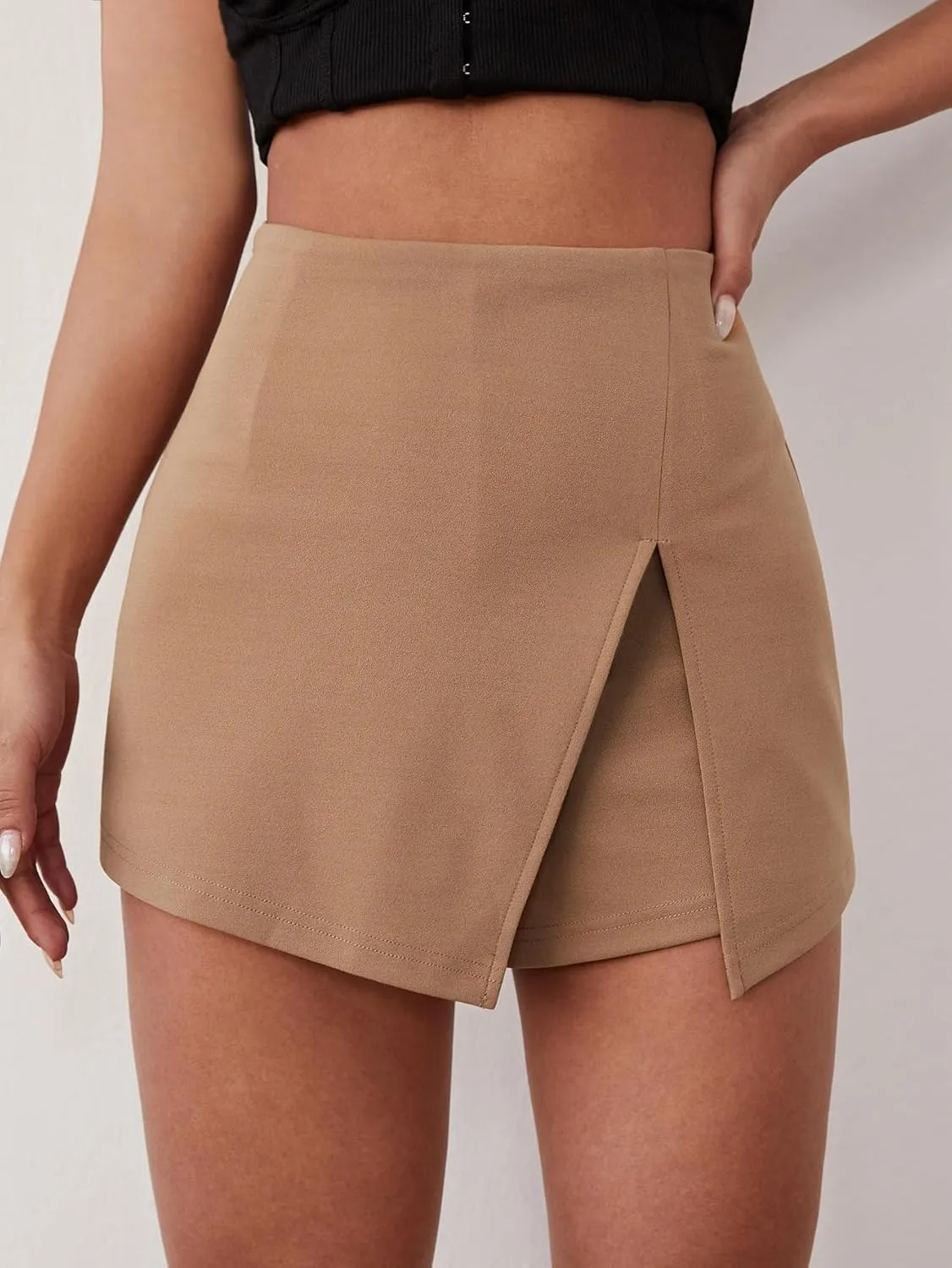 Women's 2025 Casual Plain Shorts Slit Skort