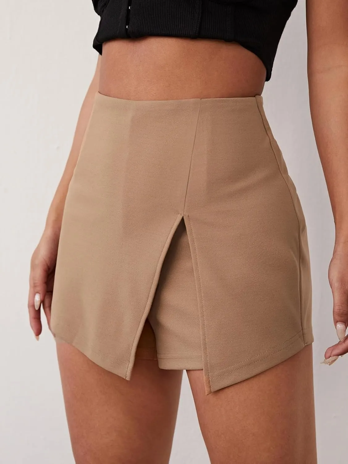 Women's 2025 Casual Plain Shorts Slit Skort