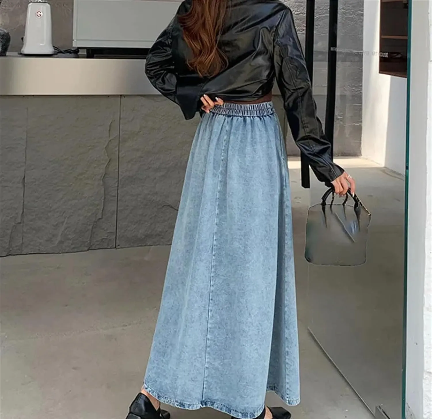 Women's A- Line Ankle-Length Denim Skirt High Waisted Vintage Casual Jeans Skirts