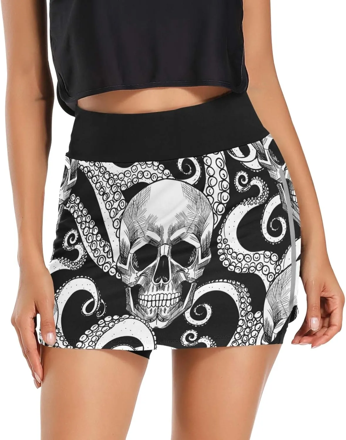 Women's Athletic Skorts - Skull Octopus Sports Skirts with Shorts & Pockets for Tennis Running
