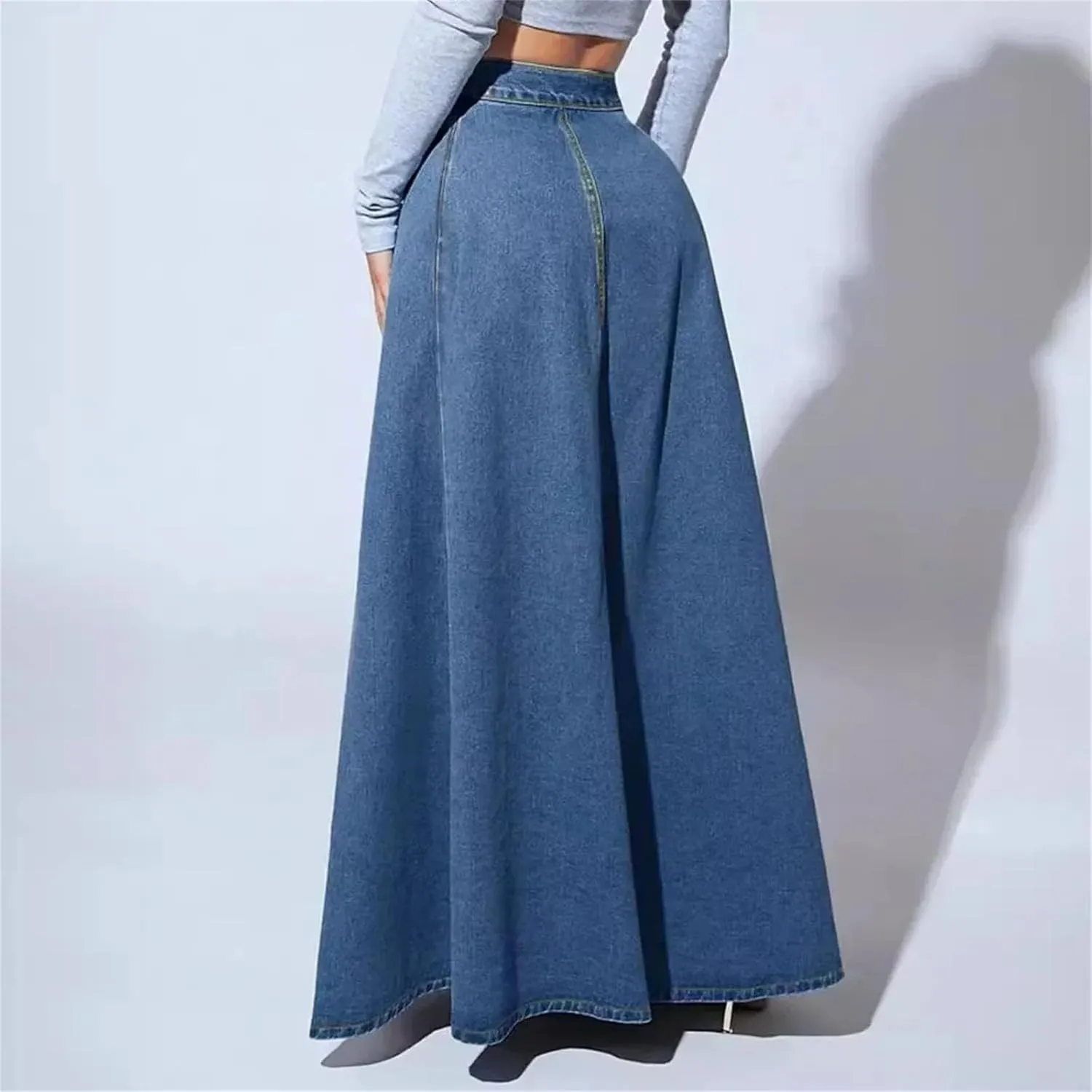 Women's Button-Down Denim Zipper Denim Skirt Vintage High-Waisted A-Line Jeans Skirts