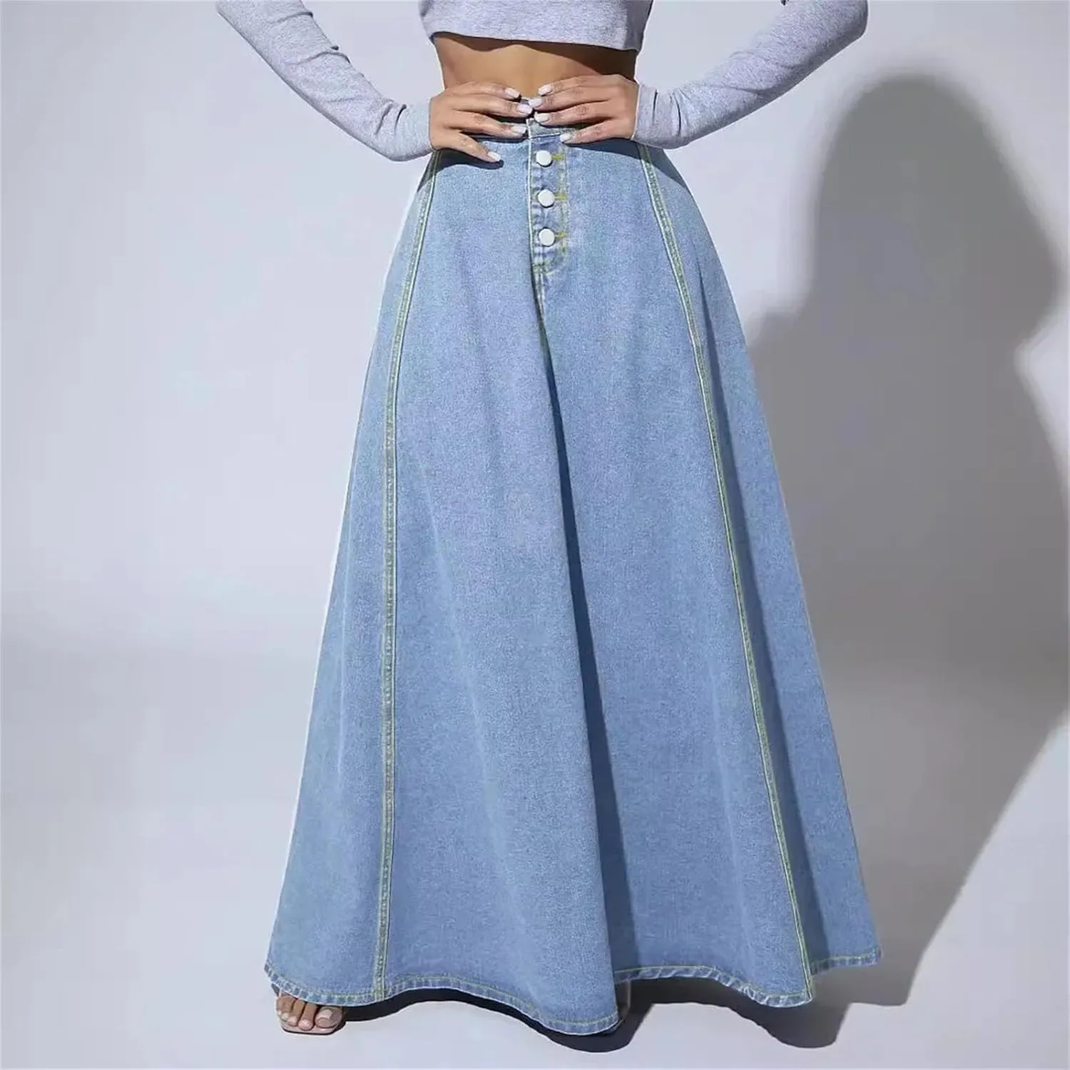 Women's Button-Down Denim Zipper Denim Skirt Vintage High-Waisted A-Line Jeans Skirts