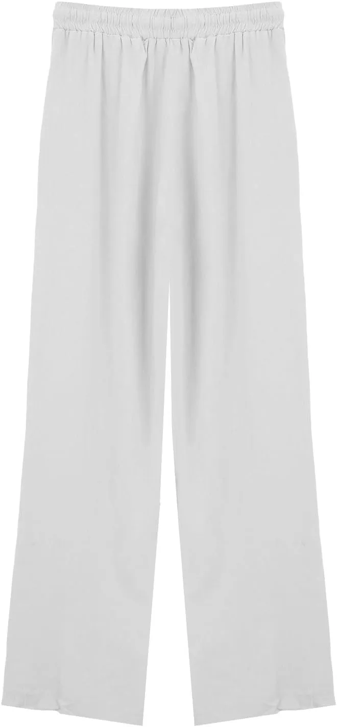Women's Casual Cotton Linen Pants Summer Drawstring Elastic Waist Solid Plus Size Lounge Long Trousers with Pockets