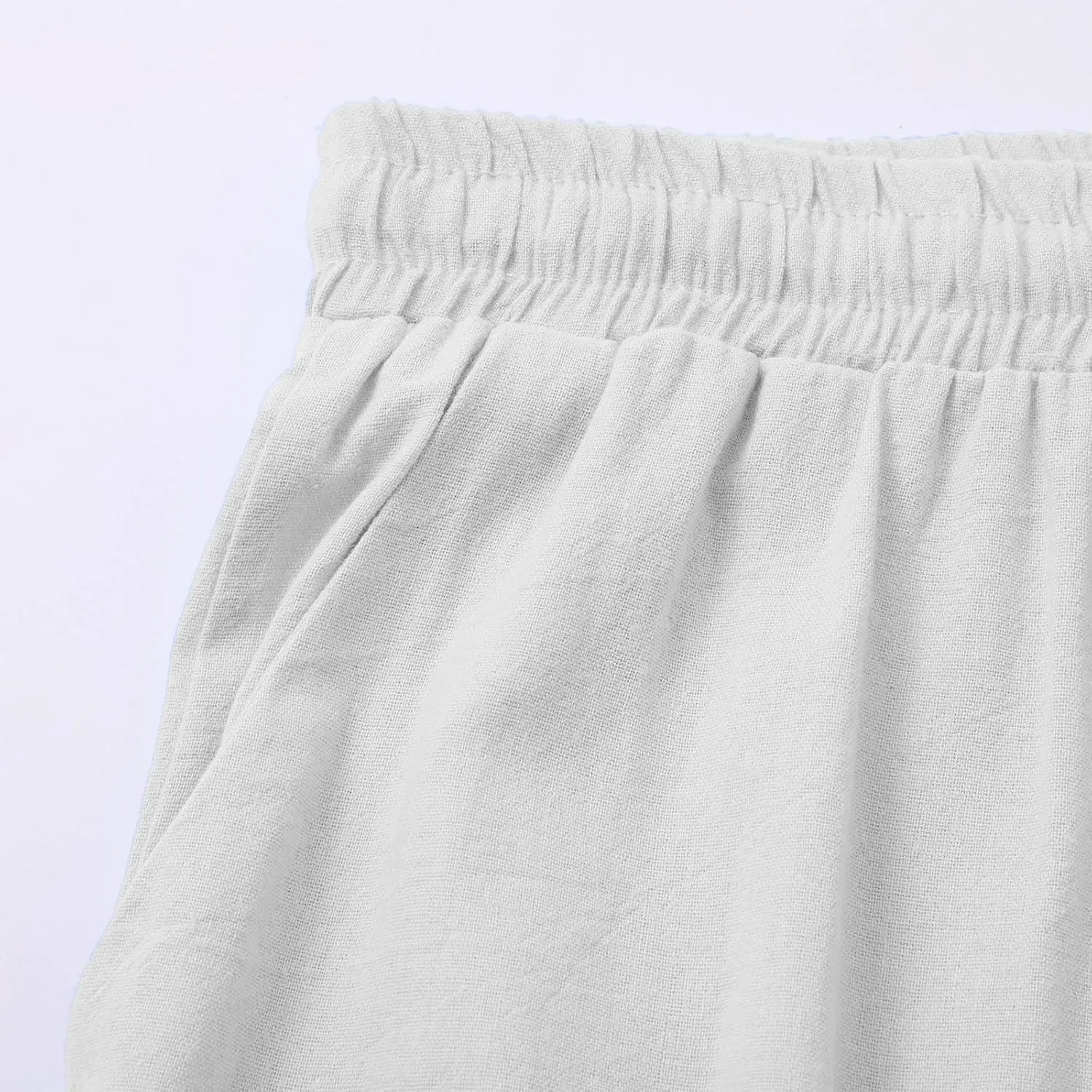 Women's Casual Cotton Linen Pants Summer Drawstring Elastic Waist Solid Plus Size Lounge Long Trousers with Pockets