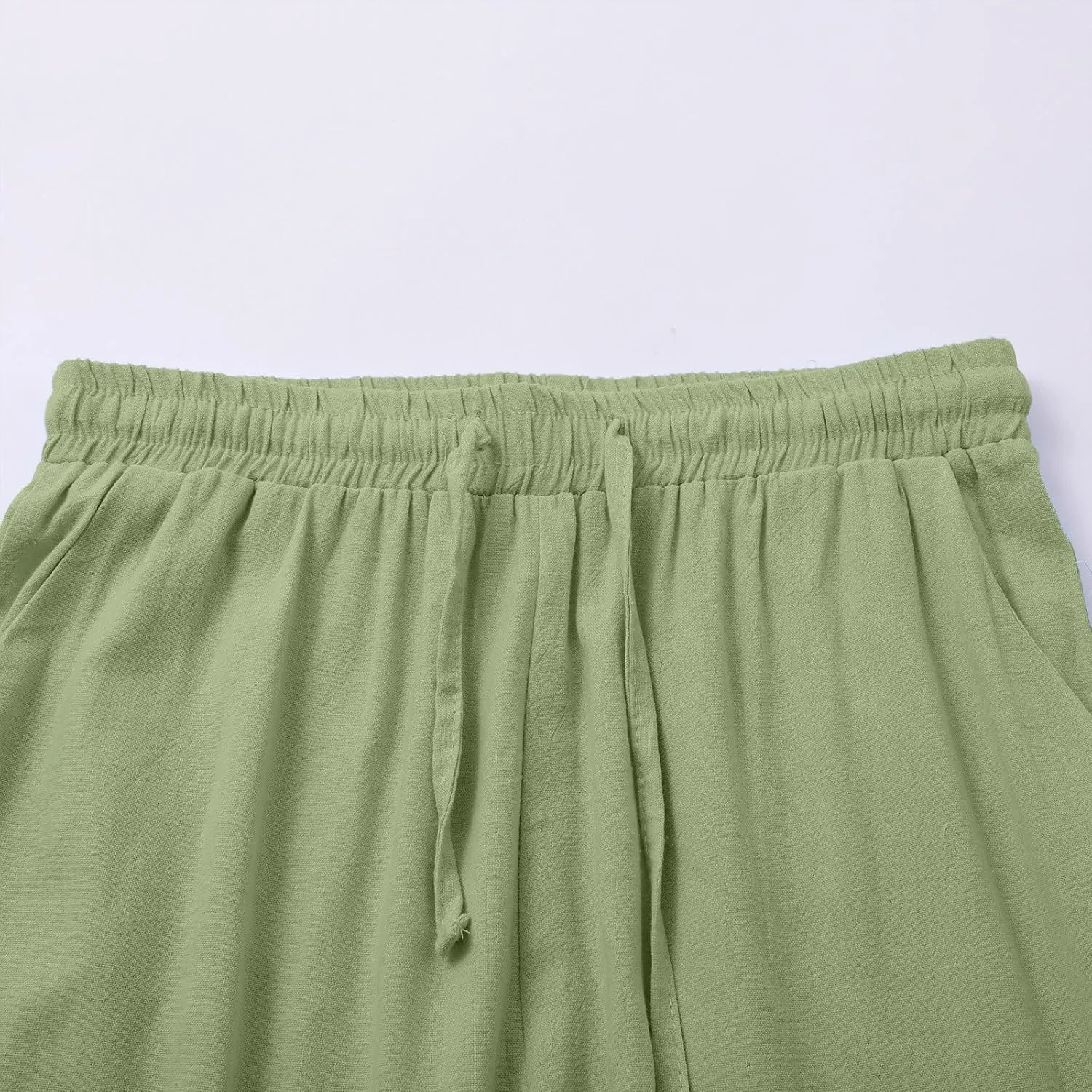 Women's Casual Cotton Linen Pants Summer Drawstring Elastic Waist Solid Plus Size Lounge Long Trousers with Pockets