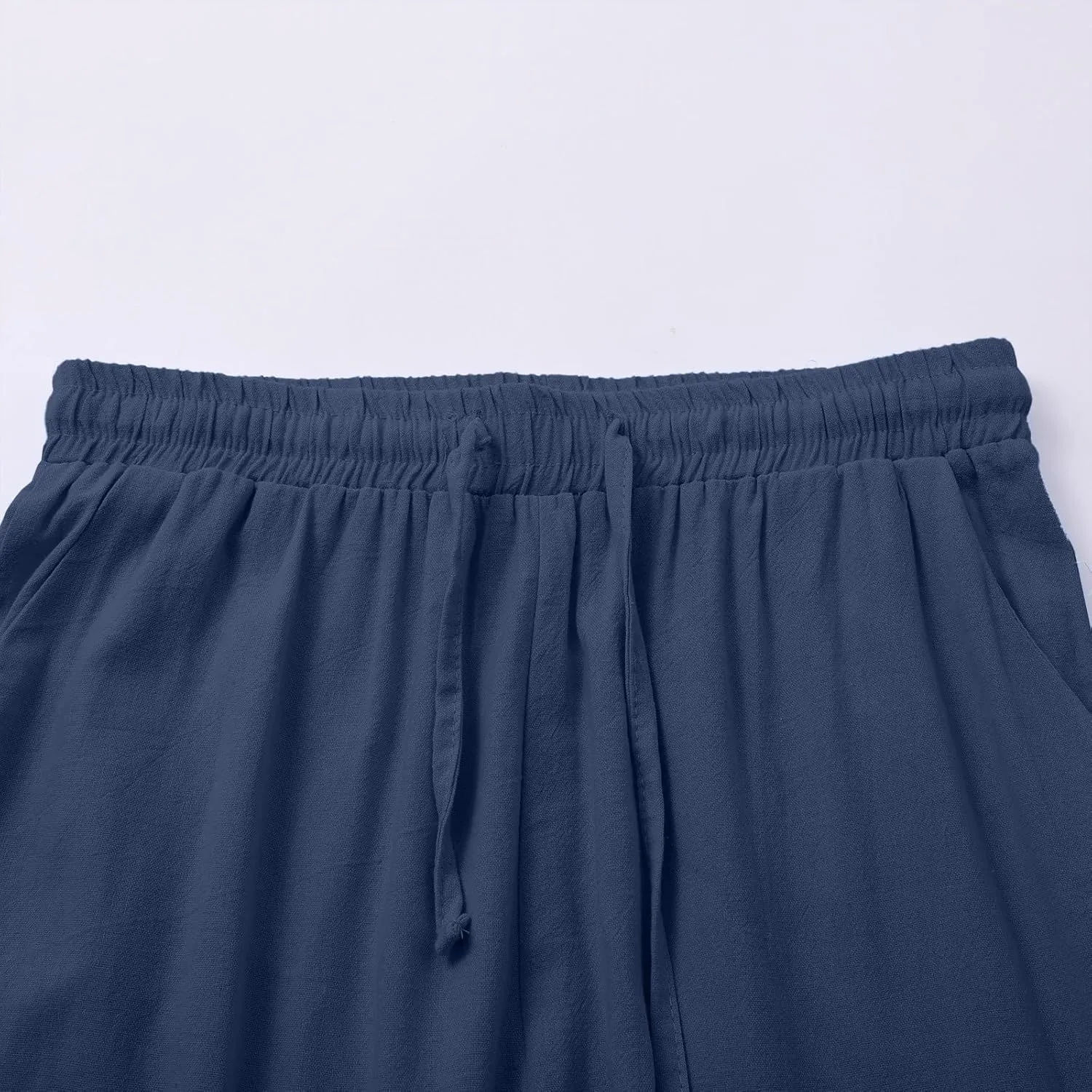 Women's Casual Cotton Linen Pants Summer Drawstring Elastic Waist Solid Plus Size Lounge Long Trousers with Pockets