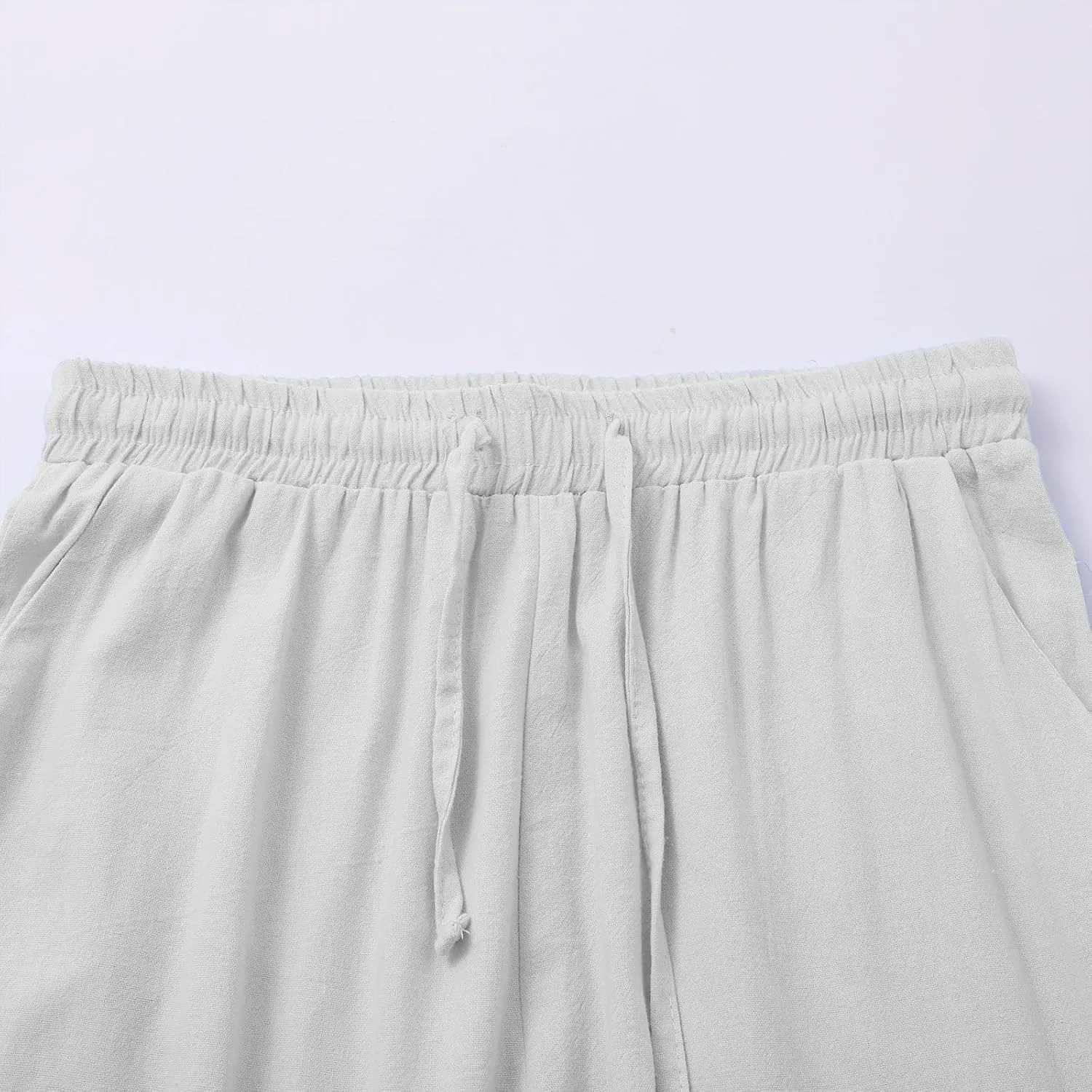 Women's Casual Cotton Linen Pants Summer Drawstring Elastic Waist Solid Plus Size Lounge Long Trousers with Pockets