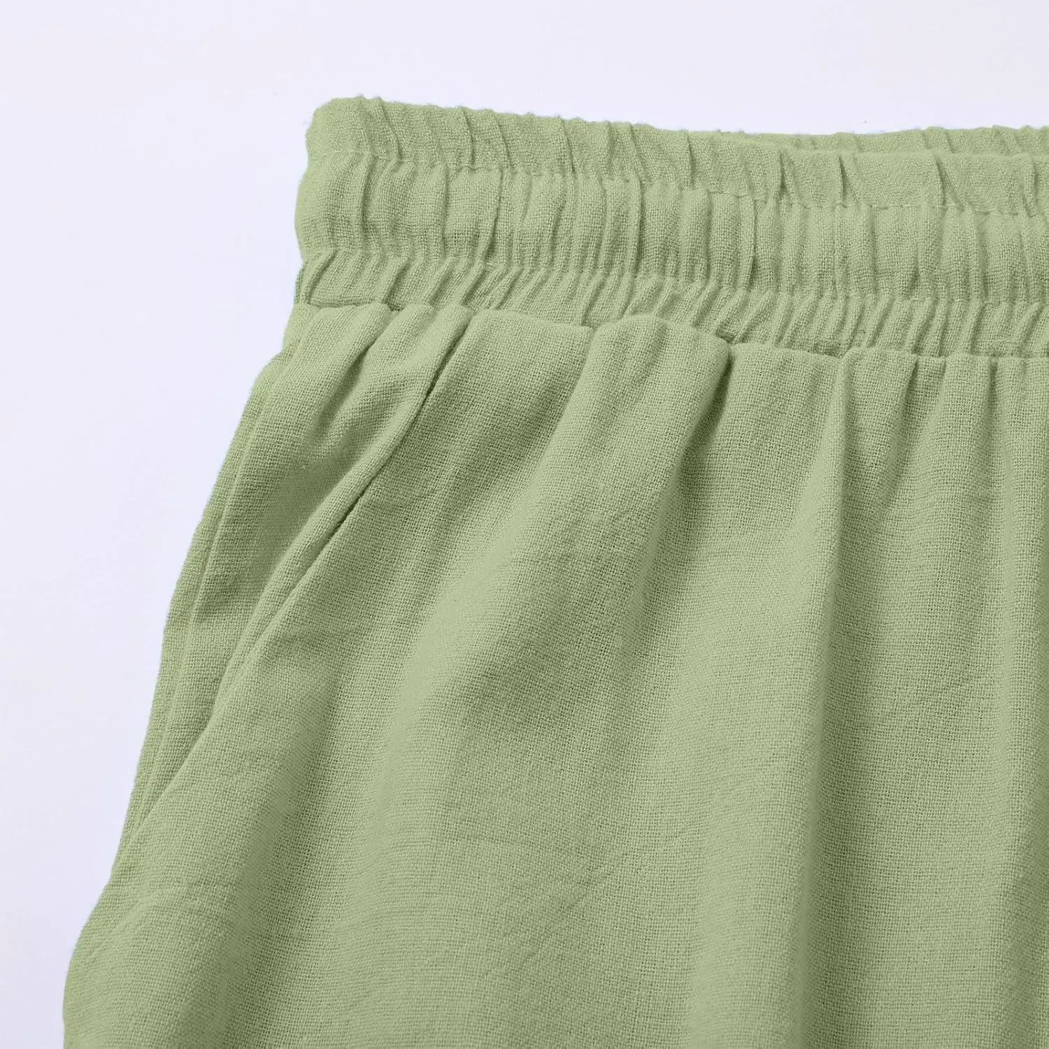 Women's Casual Cotton Linen Pants Summer Drawstring Elastic Waist Solid Plus Size Lounge Long Trousers with Pockets