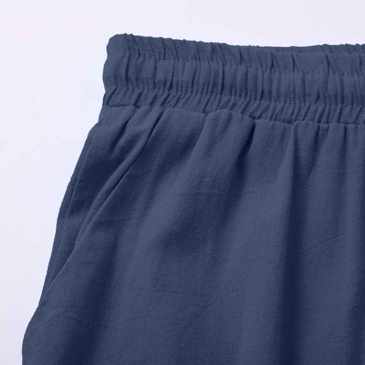 Women's Casual Cotton Linen Pants Summer Drawstring Elastic Waist Solid Plus Size Lounge Long Trousers with Pockets