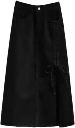 Women's Casual High Waisted Denim Skirt Bow Slim Fit Mid Length A-Line Jeans Skirts