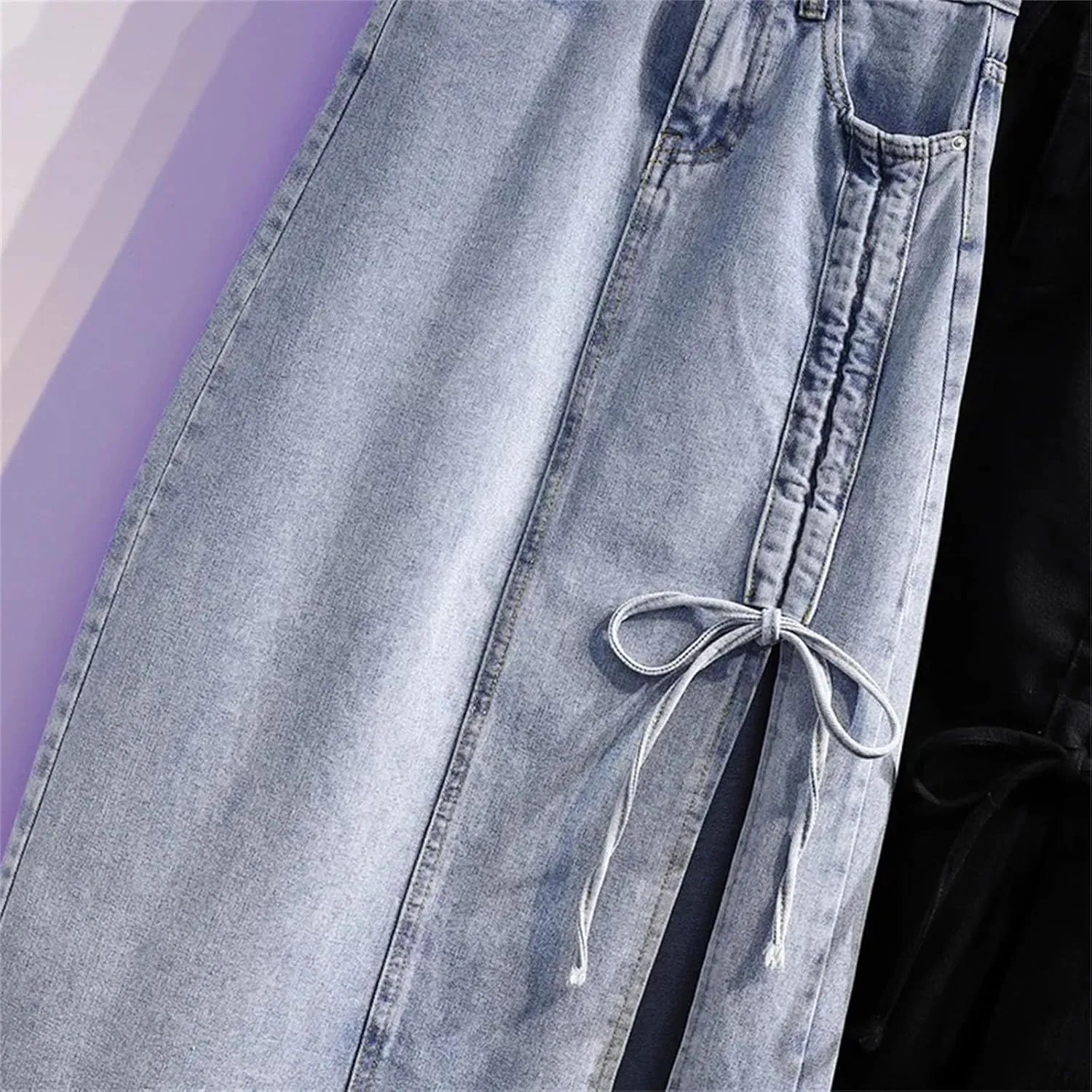 Women's Casual High Waisted Denim Skirt Bow Slim Fit Mid Length A-Line Jeans Skirts